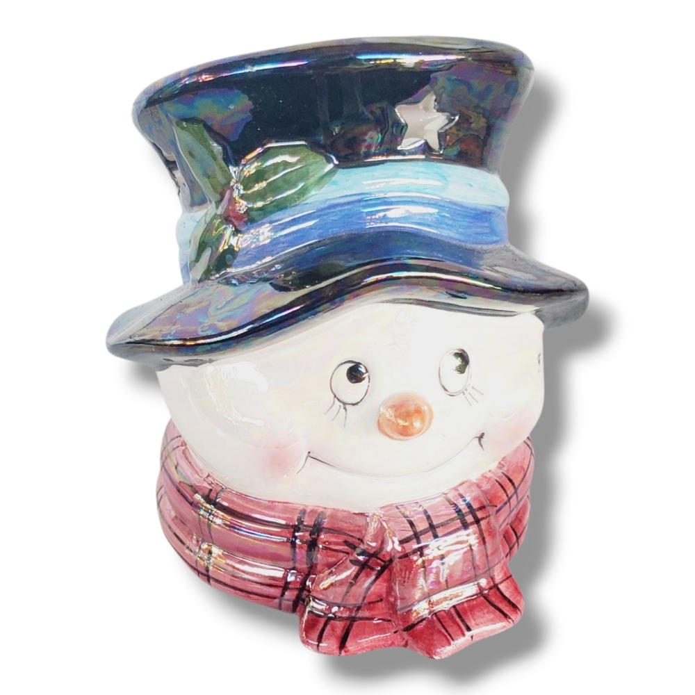 🔴 LAST CHANCE ITEM Ceramic Snowman Head Candle Holder Decor 4.5"X4.5"